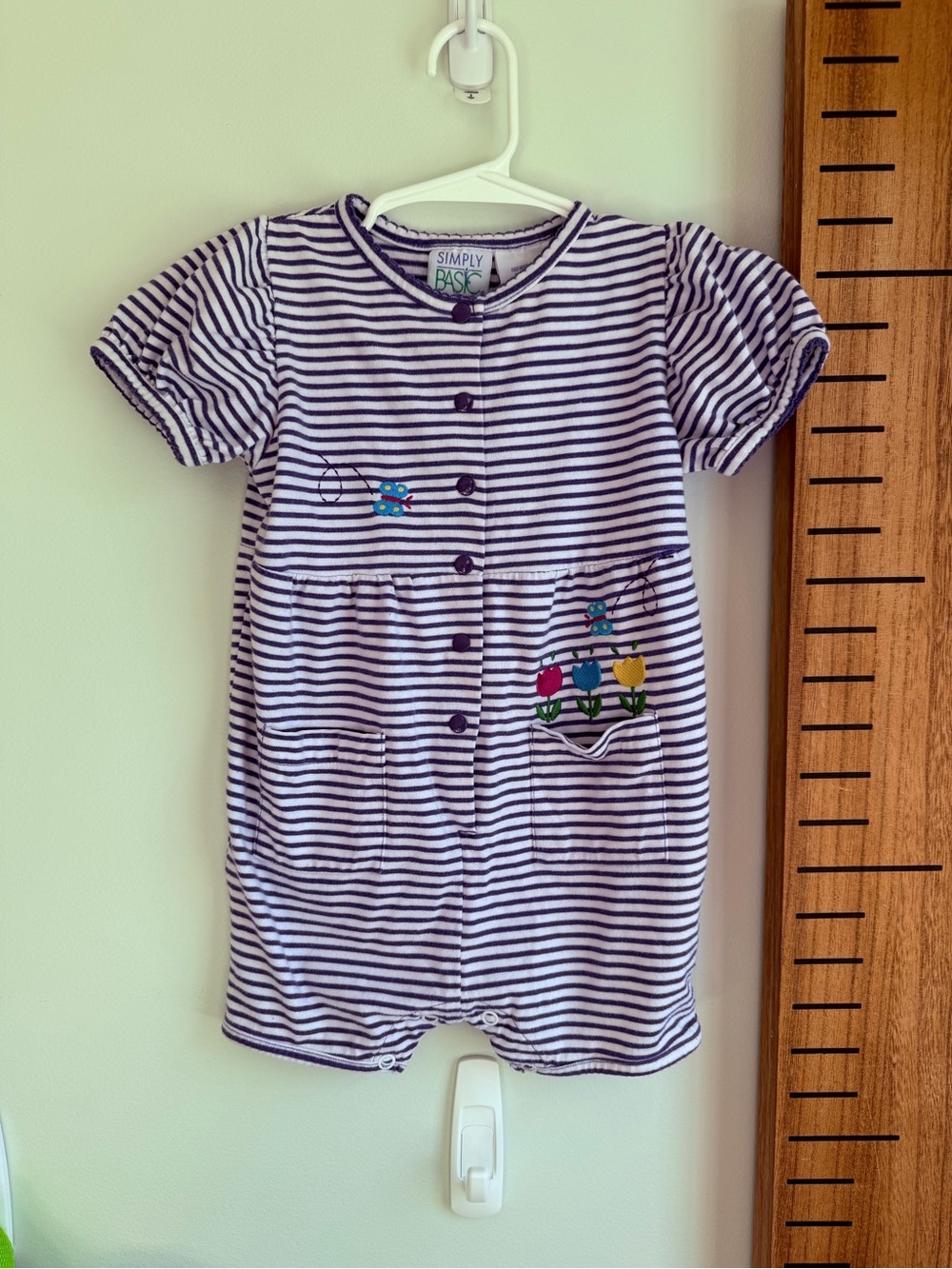Vintage Y2K Simply Basic Striped Baby Romper in with Floral Embroidery Summer